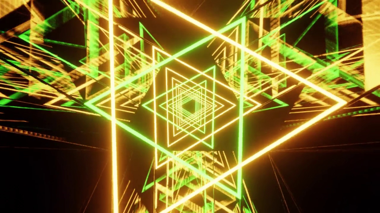 金色和绿色霓虹三角形派对VJ循环背景视频素材