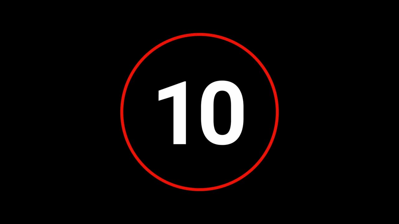 时尚的10秒红白倒数计时器在黑色bg视频素材