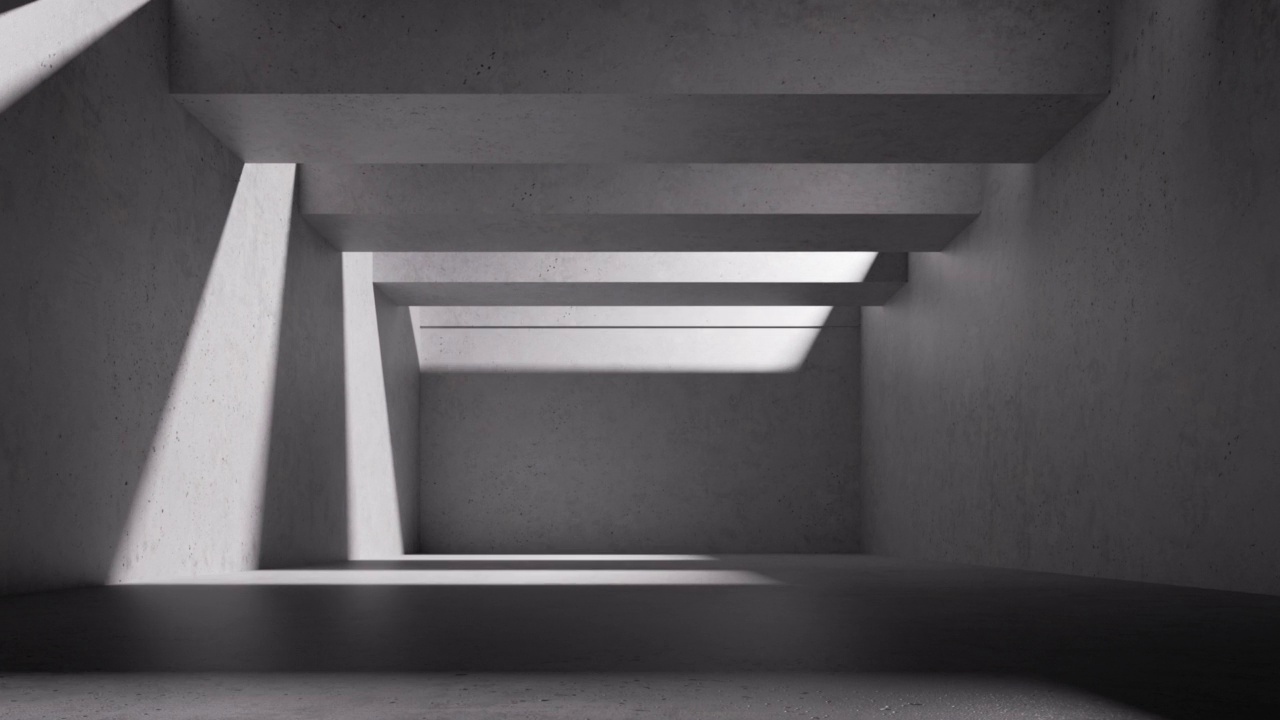 循环的3d动画。抽象的背景。光和影在混凝土墙的空房间里移动视频下载