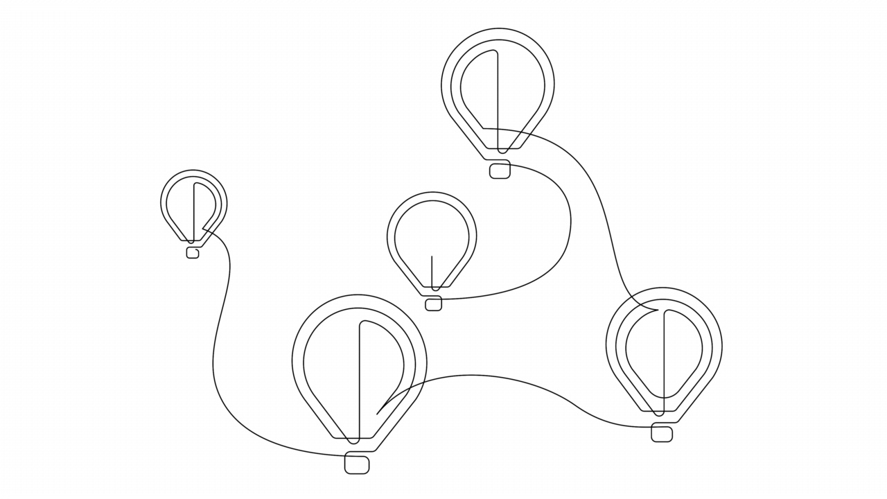 在天空中飞行的一组线性气球的轮廓。一条线用气球画出抽象的动画。用于白板演示的4k视频。视频下载