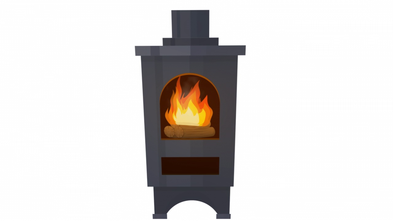 加热的炉子。一个烧木头的炉子的动画。卡通视频素材
