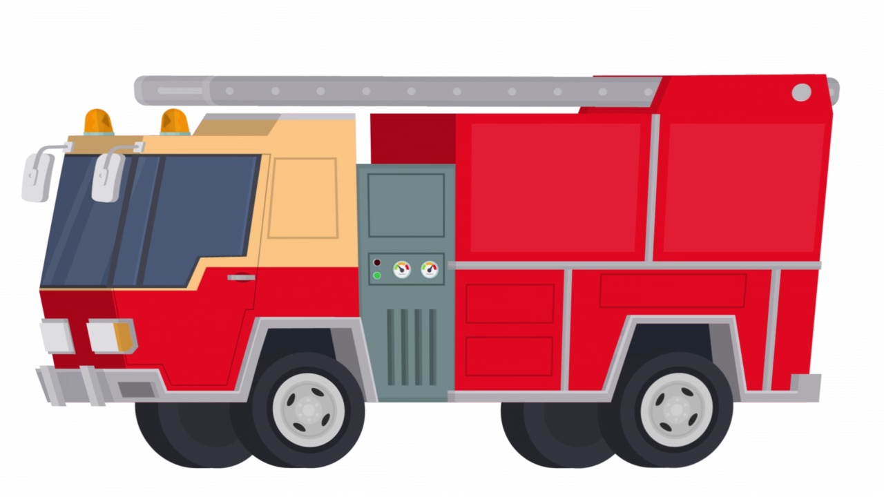 红色的消防车。动画的消防运输。卡通视频下载