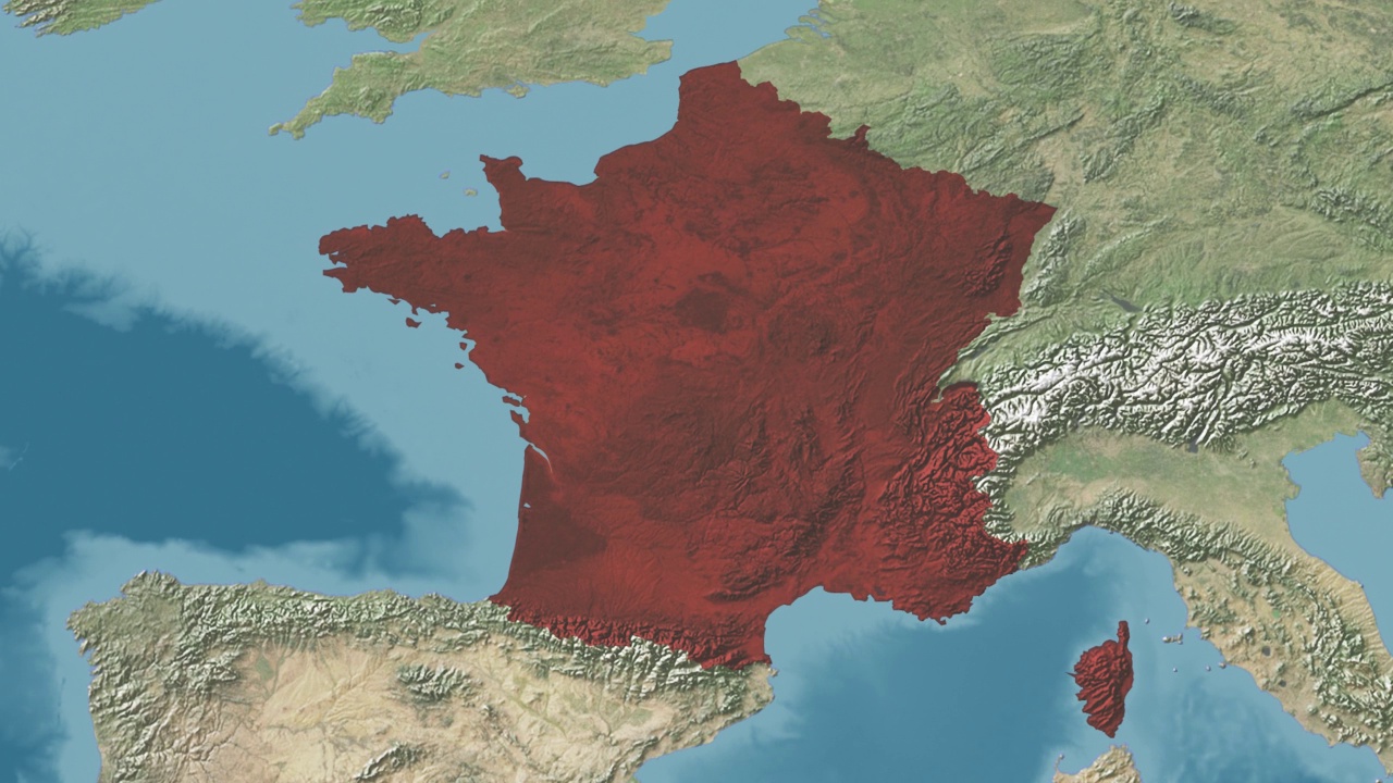 法国放大世界地图，没有文字视频素材