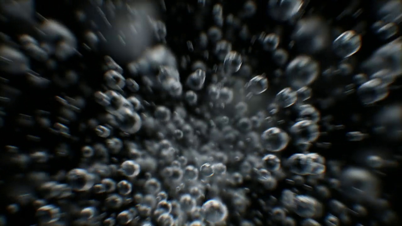 运动通过水下气泡云特写孤立在黑白背景。美丽的可循环的3d动画快速流动的水泡质量。视频下载