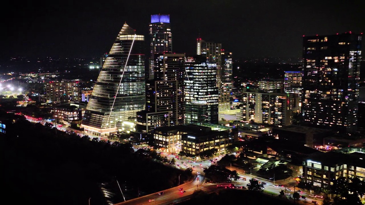 德州奥斯汀天际线城市景观的倒影视频下载