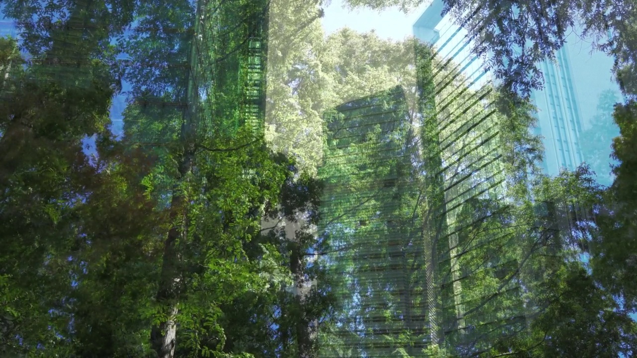 城市景观混合绿色植物，多层次视频视频素材