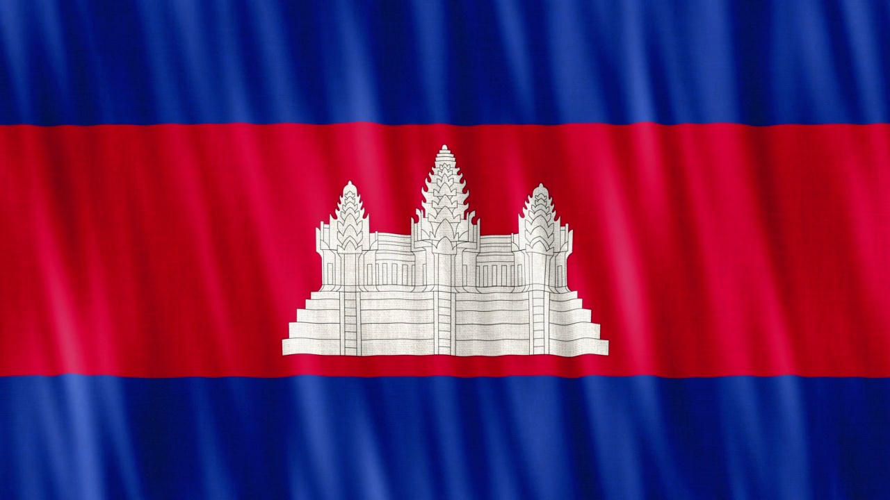 柬埔寨国旗。无缝循环动画特写挥手。视频下载