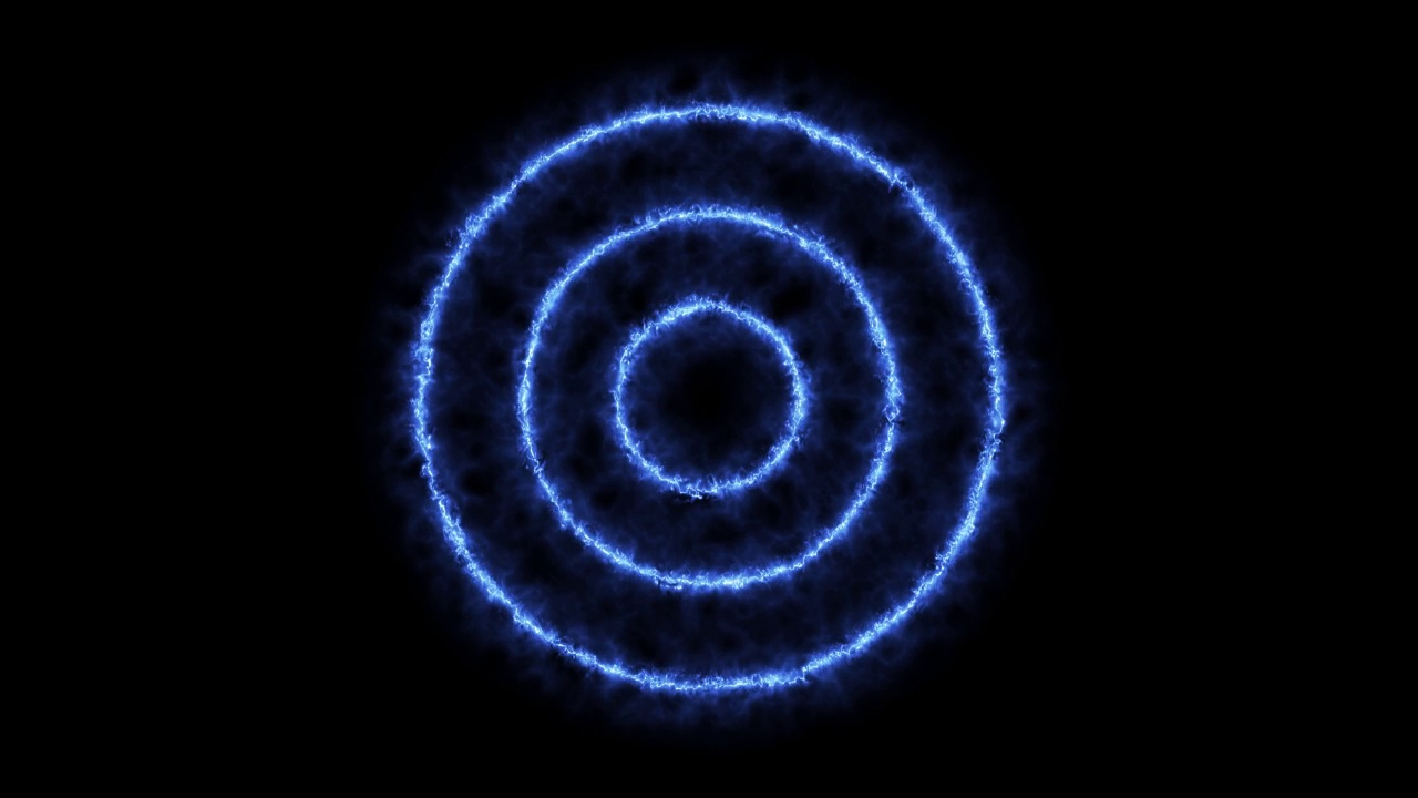 发光的蓝色三重同心圆光能覆盖背景循环视频下载