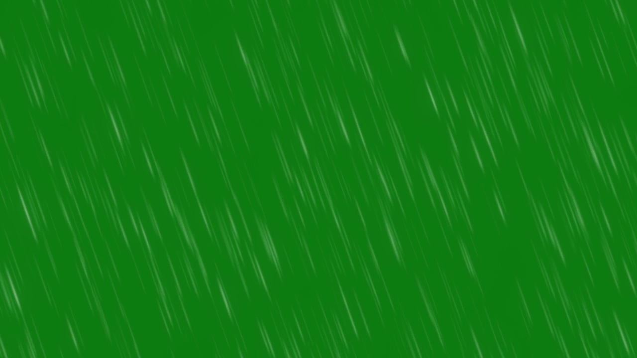 绿色屏幕雨落在黑色背景，逼真的3d雨动画在Alpha频道，循环动画暴雨下垂下降绿色背景效果无缝视频素材