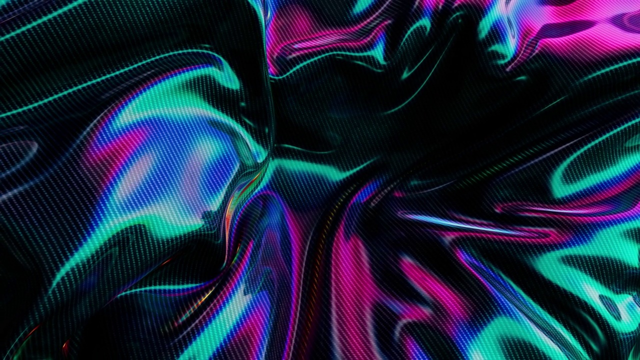 深色霓虹彩色布片吹制织物背景视频素材