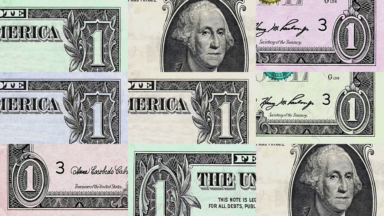 一元美元钞票抽象彩色马赛克图案视频下载
