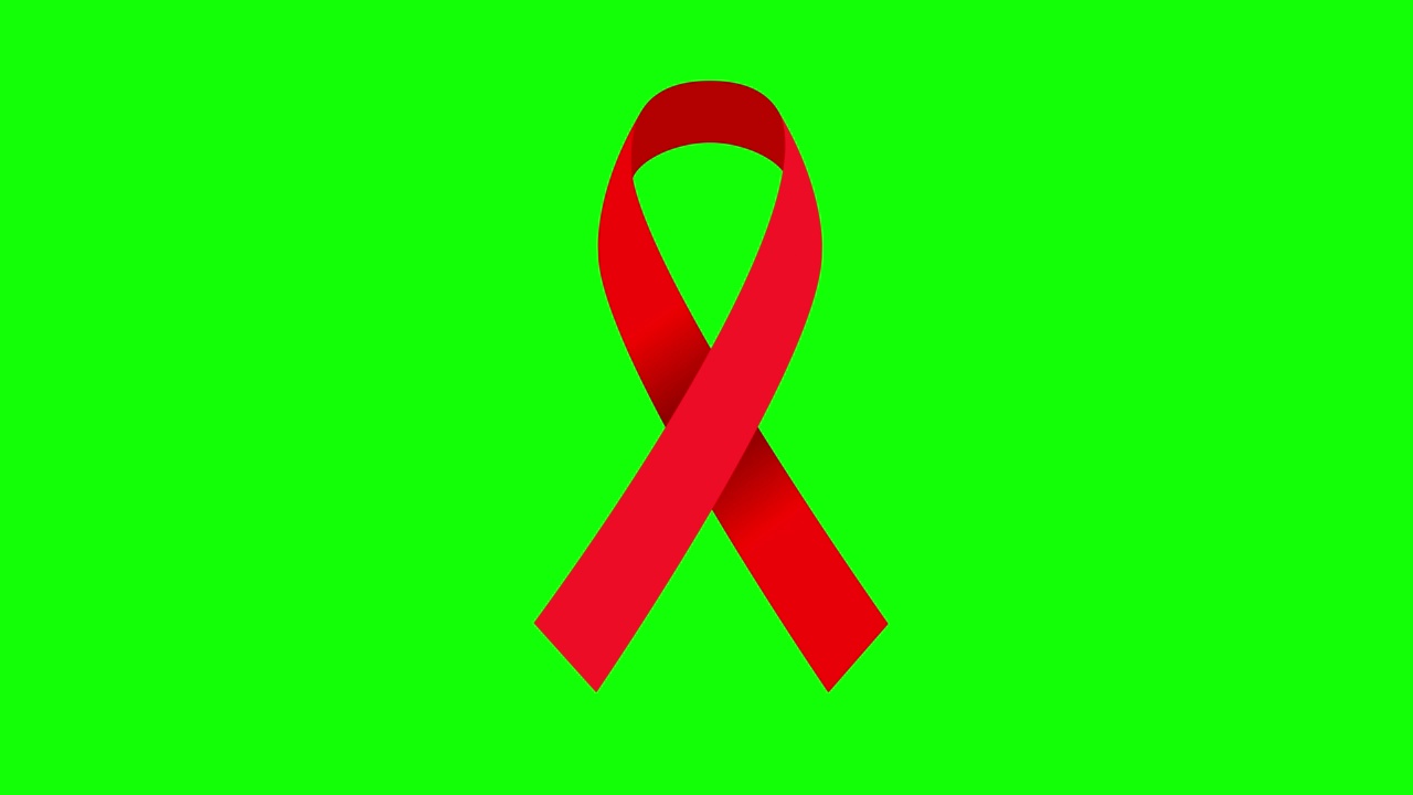 4K红色哀悼缎带库存动画。慢动作红色艾滋病毒/艾滋病宣传视频。绿色屏幕为色度键控。视频下载