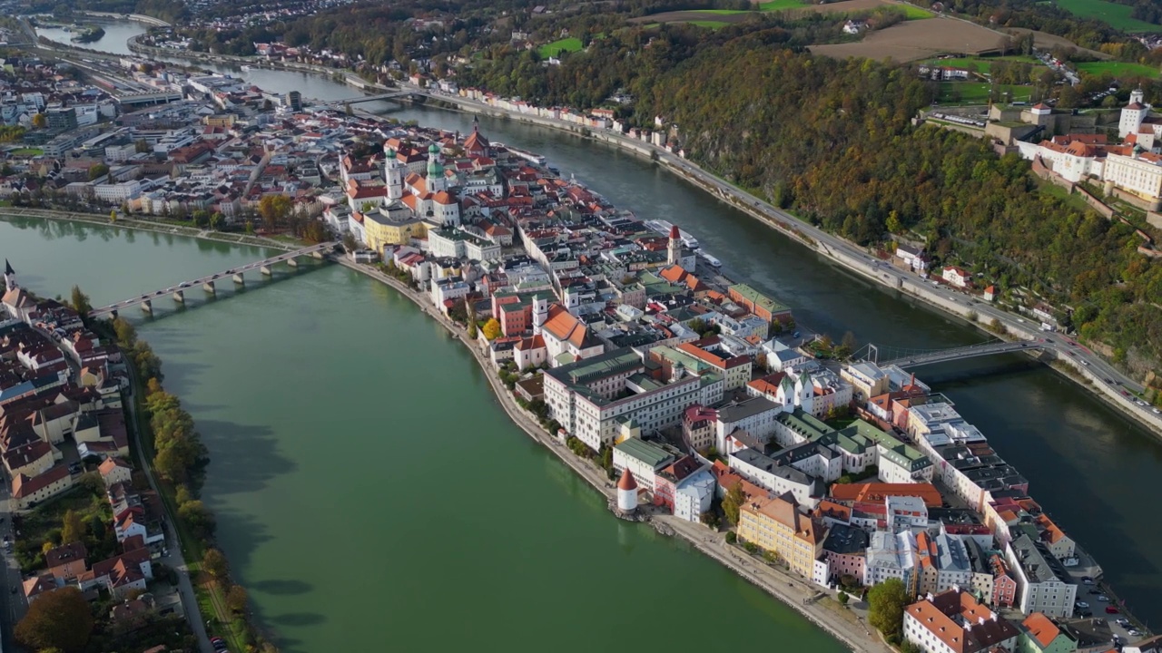 德国帕绍市的鸟瞰图。视频素材