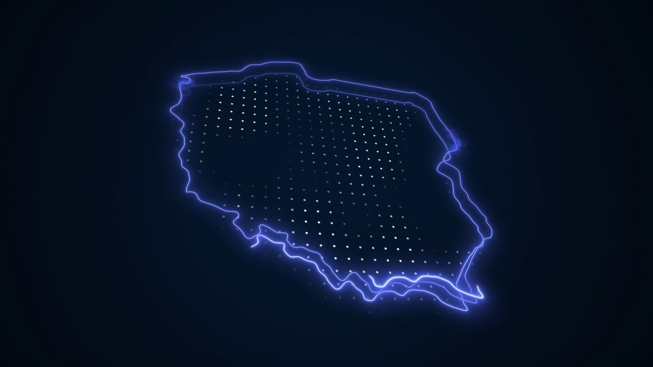 3D霓虹蓝色波兰地图边界轮廓循环背景视频下载
