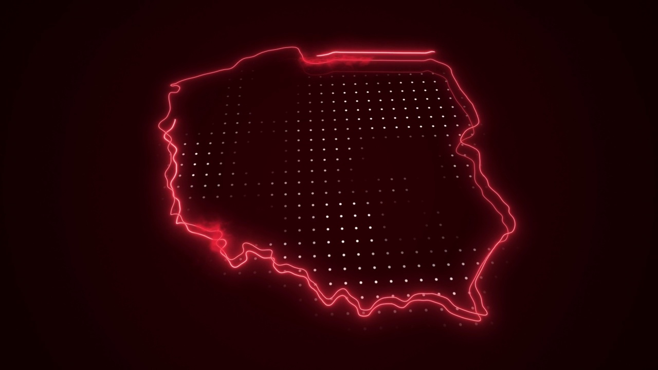 3D移动霓虹红色波兰地图边界轮廓循环背景视频下载