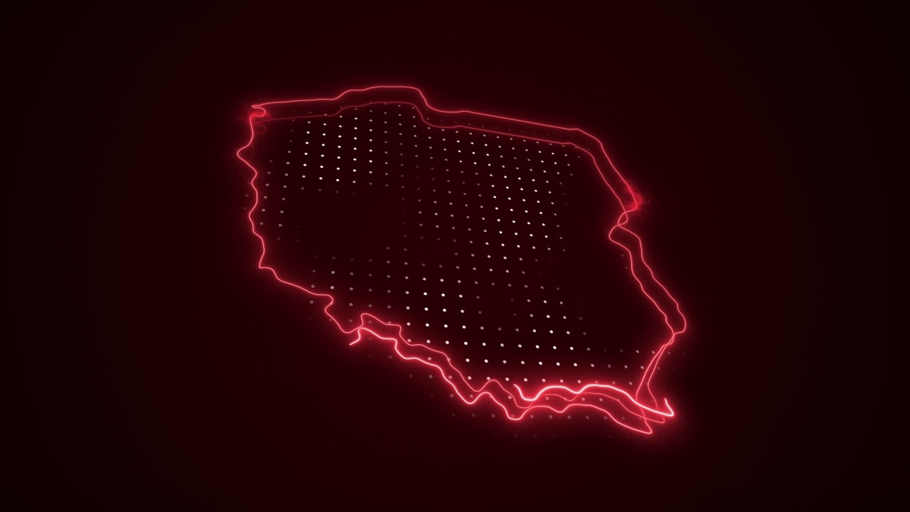 3D霓虹红色波兰地图边界轮廓循环背景视频下载