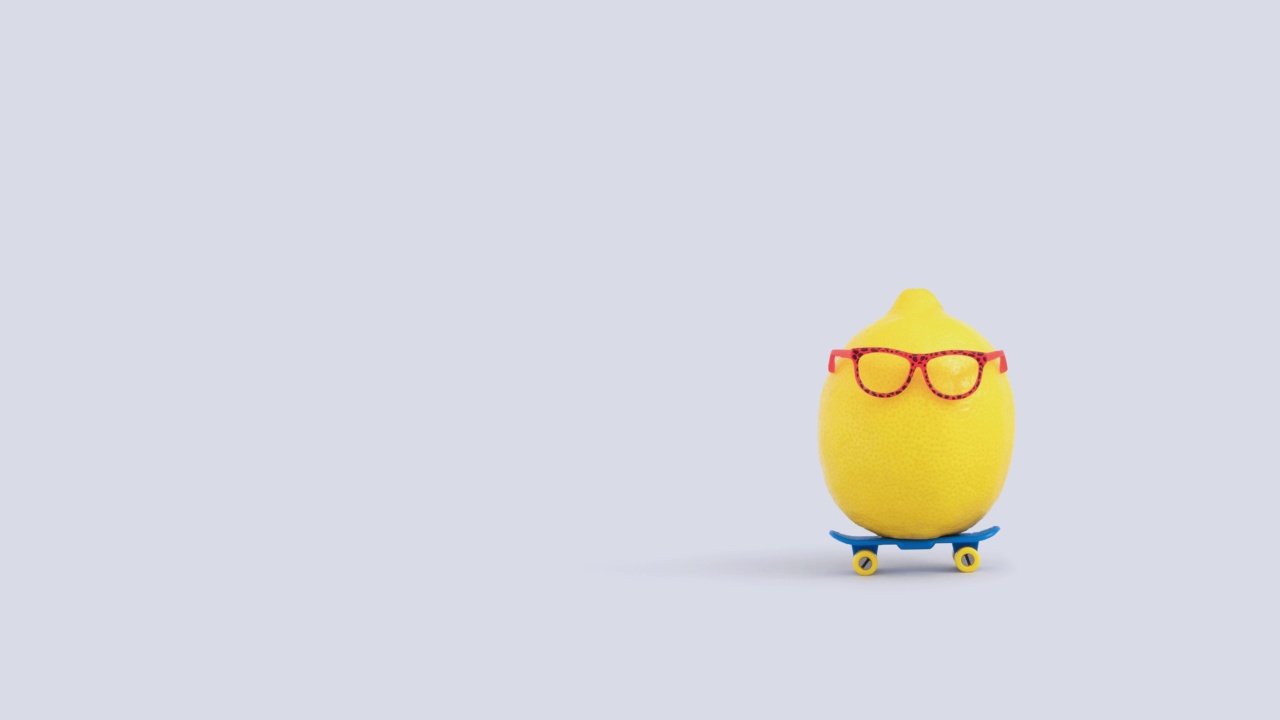 动画柠檬骑着滑板，戴着白底红框墨镜视频下载