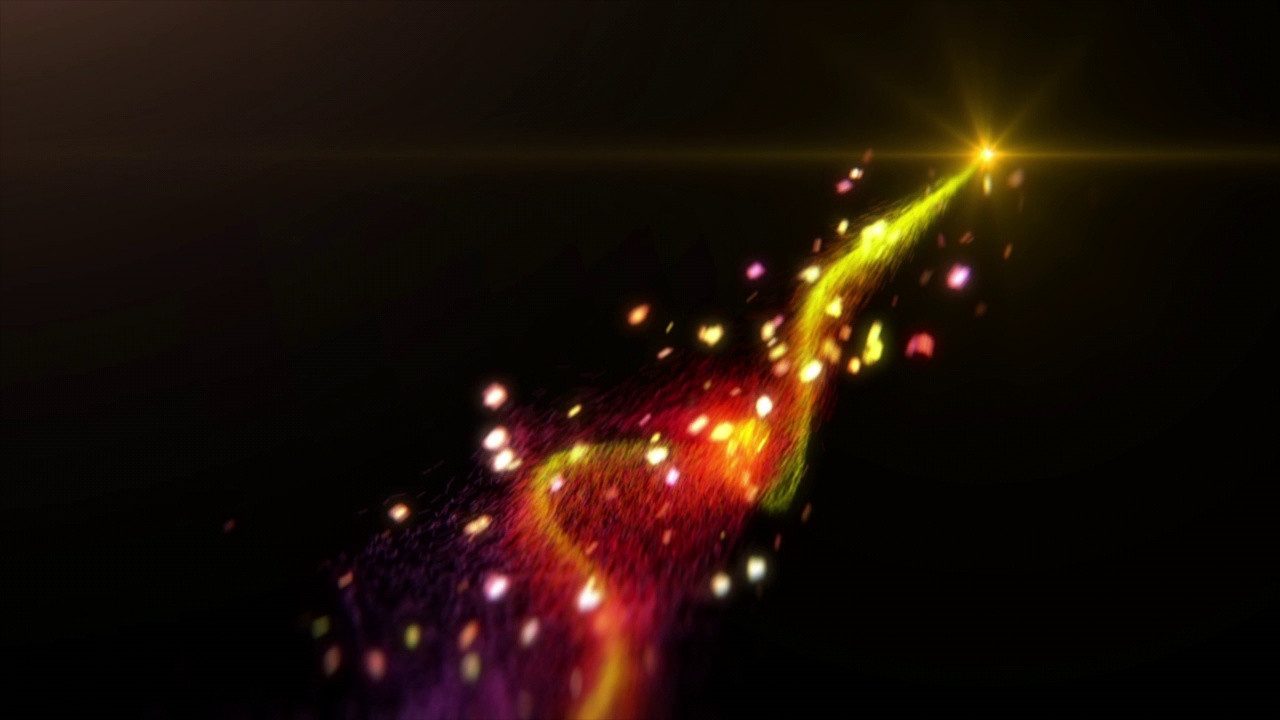 动画的发光的流星烟花金光轨迹通过，神奇的彗星粒子动画与alpha通道。视频素材