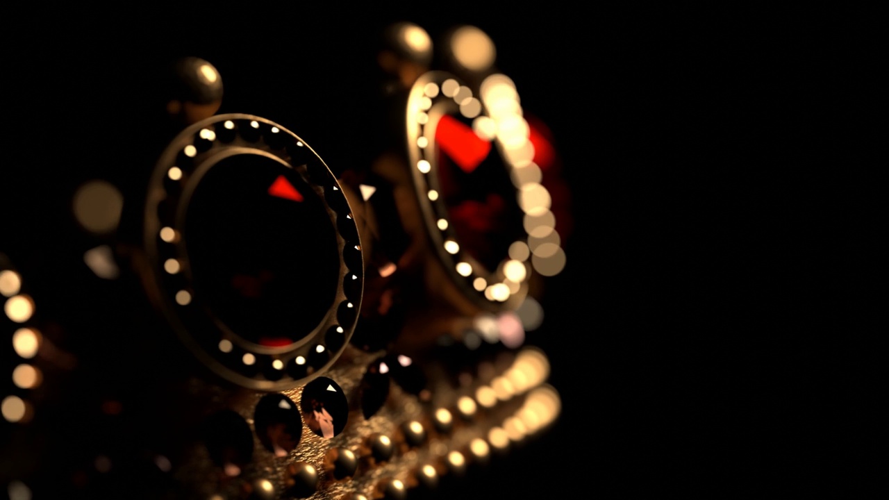 金色皇冠与黑色背景上的红宝石3D 4K循环动画与复制空间视频下载