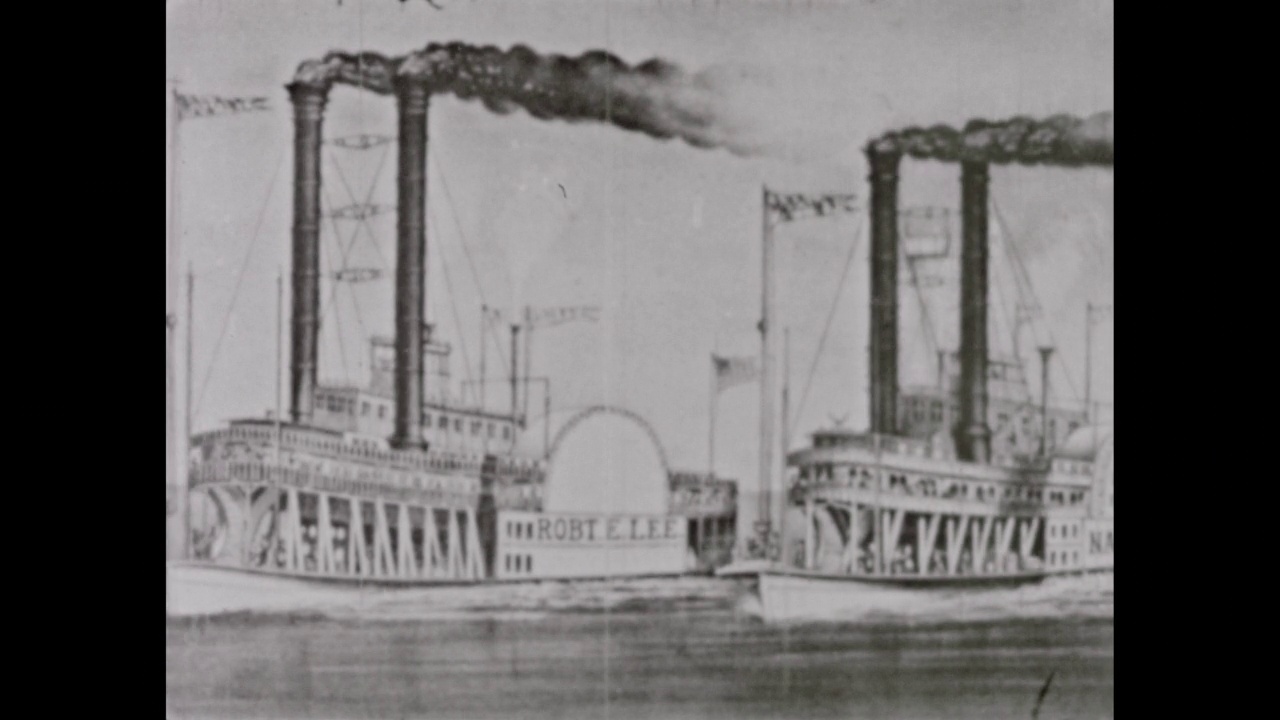 蒸汽时代(运输史，第一部分)——29篇中的第16篇。描述了从印第安人时代到汽车的到来，美国交通运输的迅速发展。这个时期的历史重演和不同寻常的版画视频素材