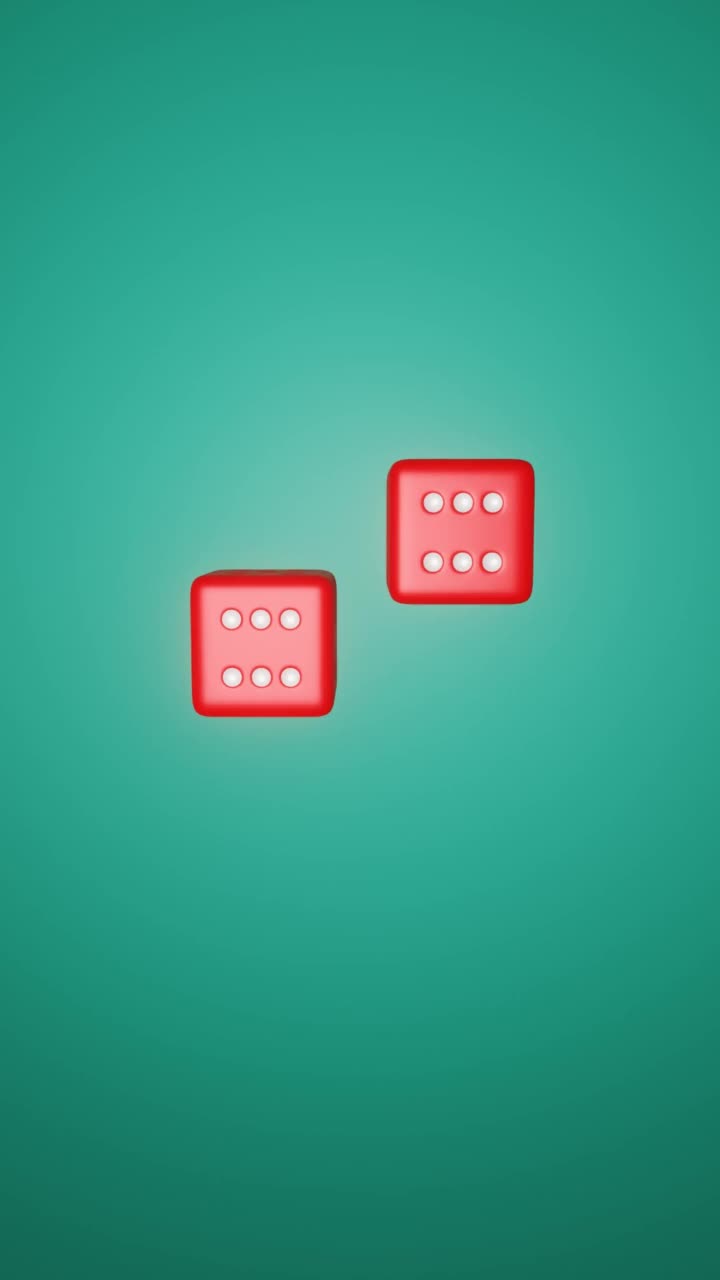 两个在绿色背景上分离的滚动骰子的动画视频素材