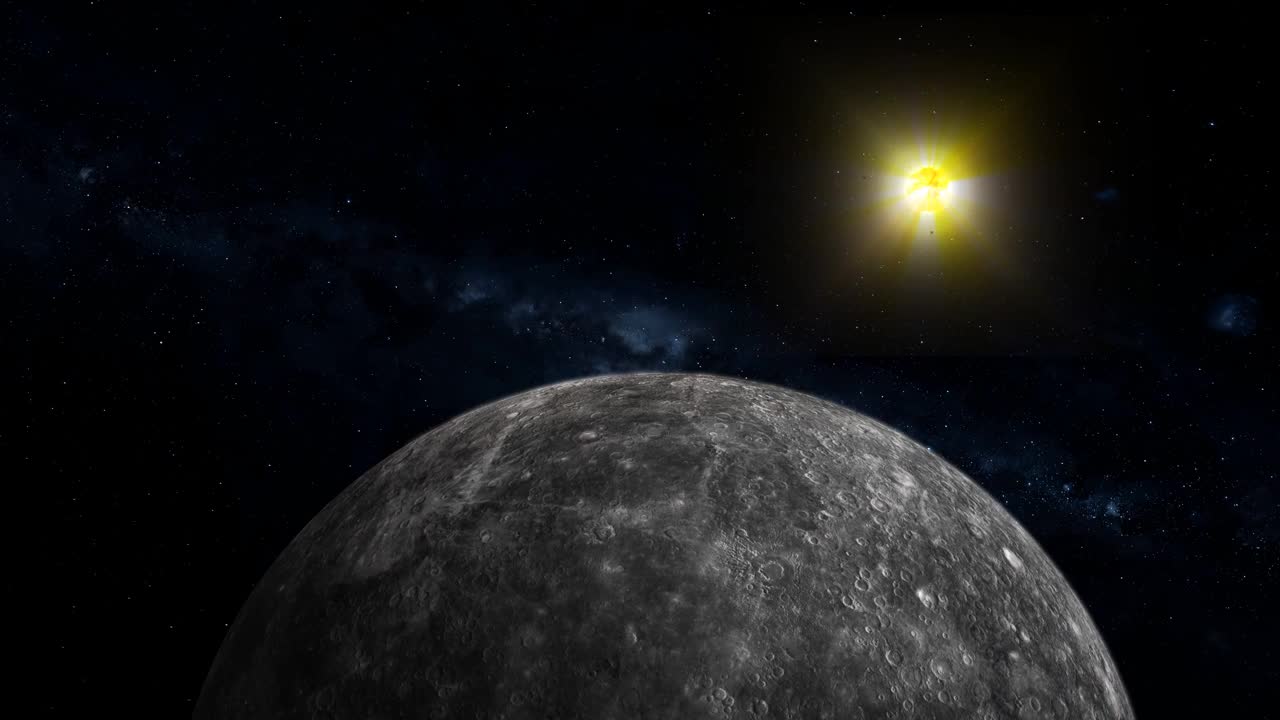 水星3d行星与发光的太阳视频下载