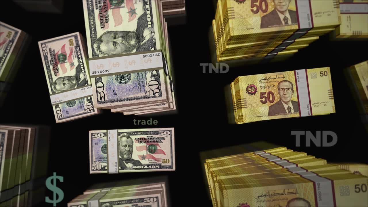 美元和突尼斯第纳尔货币交换循环动画视频下载