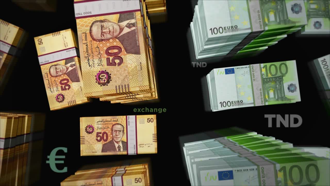 欧元和突尼斯第纳尔货币交换循环动画视频素材