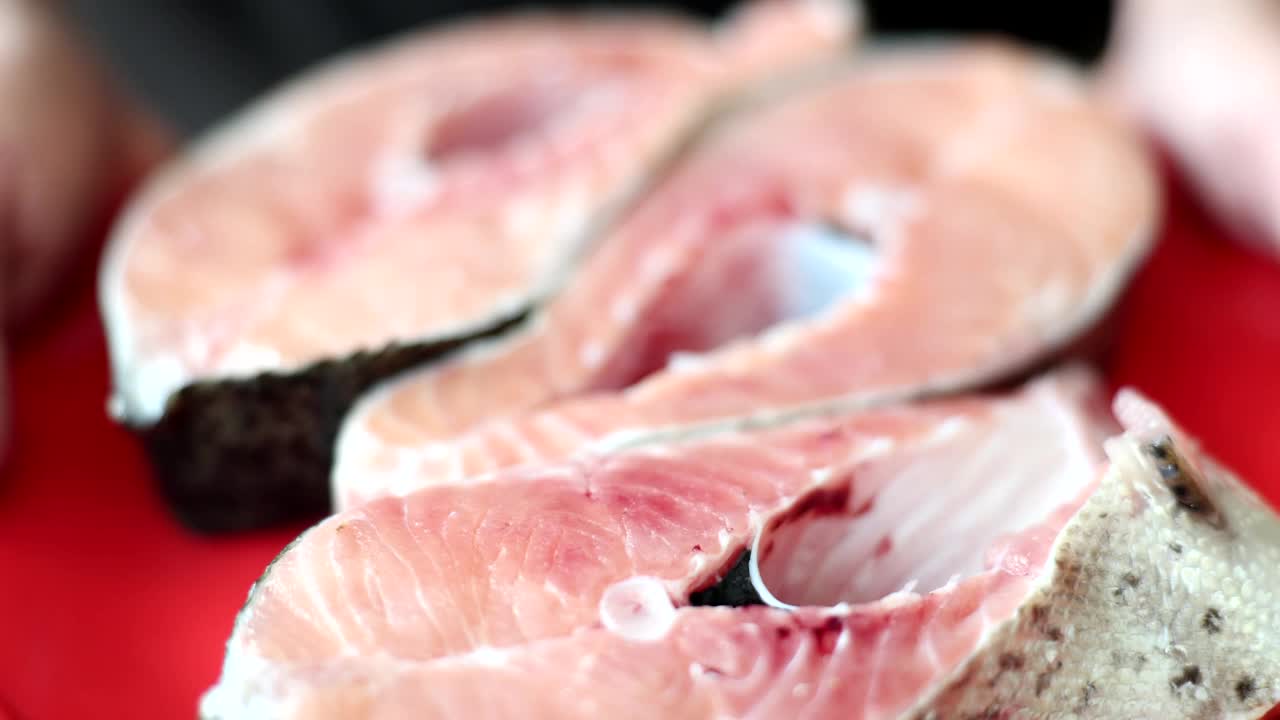 鲑鱼片和膳食健康食品视频下载