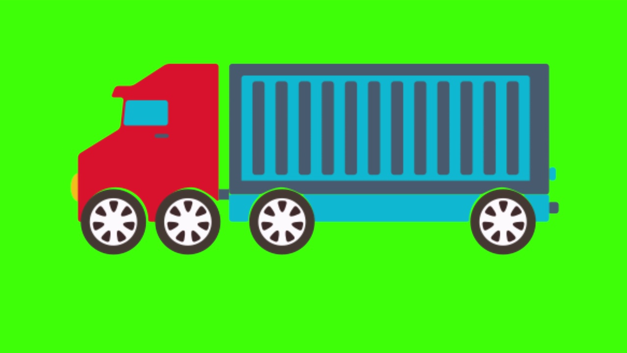 彩色的简单动画卡车孤立在一个绿色屏幕在4K视频下载