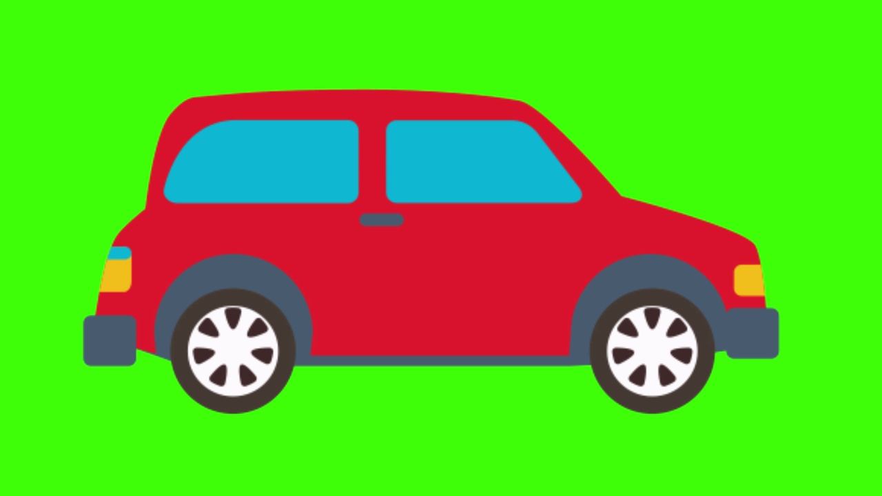 彩色的简单动画的红色老式前铰链汽车孤立在绿色屏幕上4K视频素材