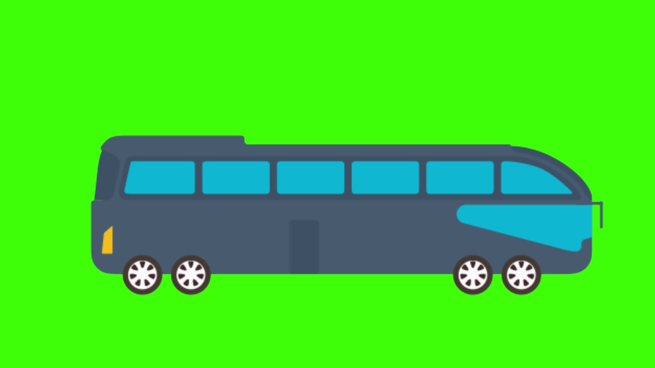 彩色的简单动画，一个蓝色的大巴士孤立在一个绿色的屏幕在4K视频素材