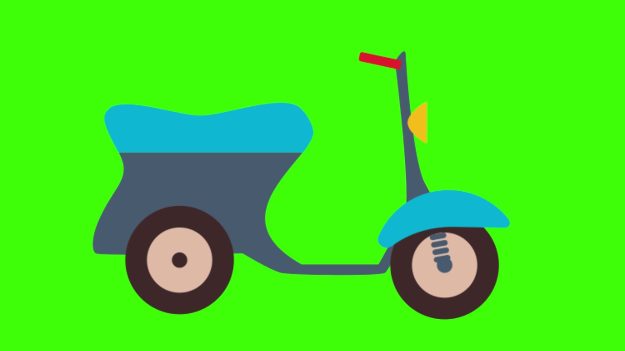 彩色的简单动画的一个小蓝色助力车孤立在一个绿色的4K屏幕上视频素材