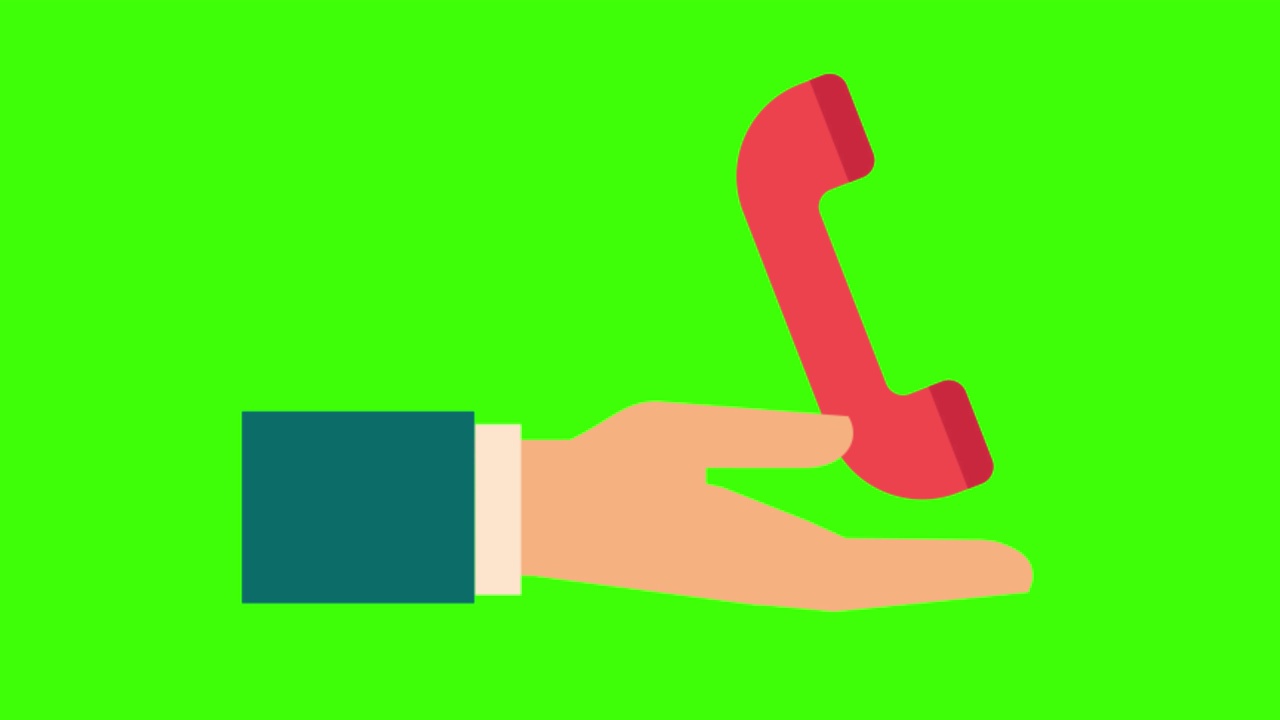 一只手的动画与一个绿色屏幕上的电话图标视频下载