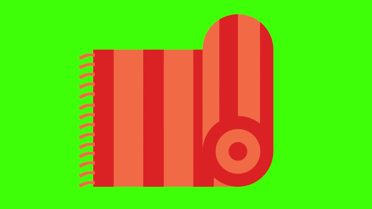 彩色的简单动画，折叠的红色毛巾图标孤立在一个绿色的4K屏幕上视频素材
