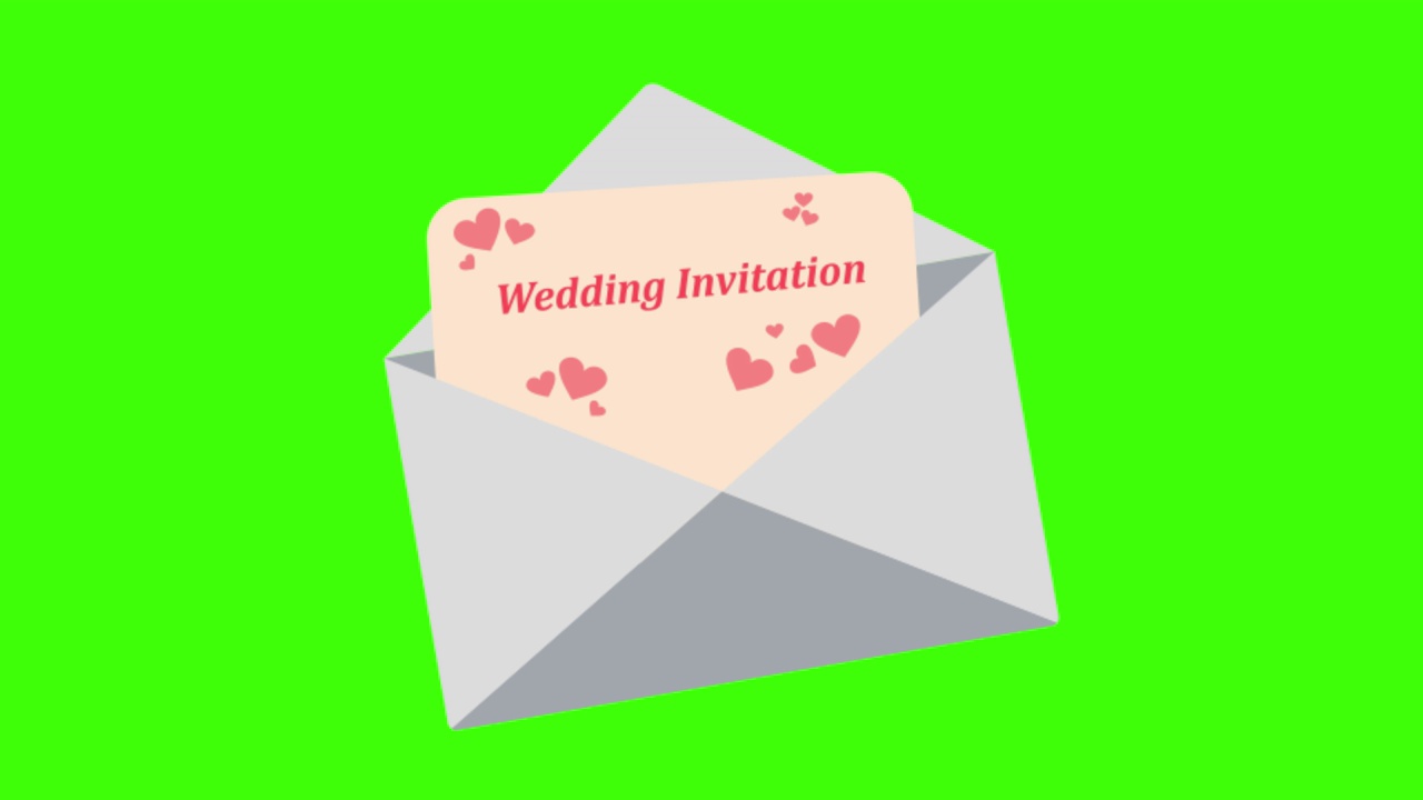 绿色屏幕上弹出了一个婚礼邀请的图标视频下载