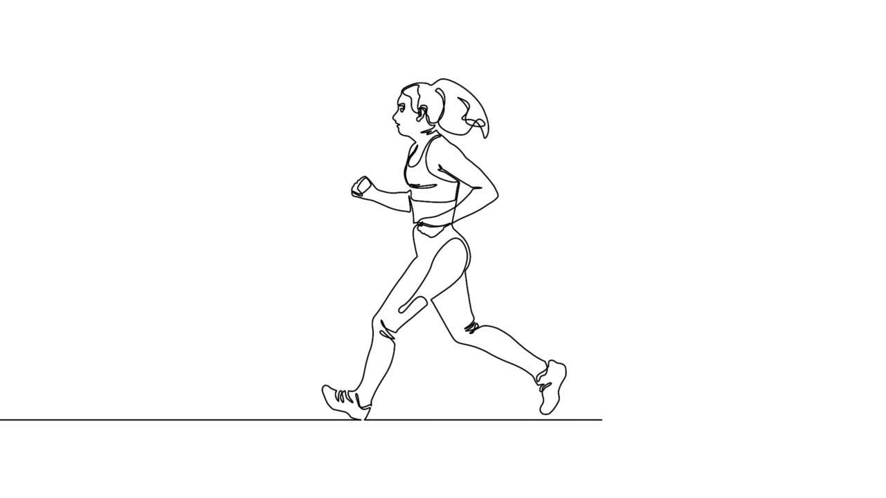 单一连续的一条线画年轻的跑步妇女视频下载