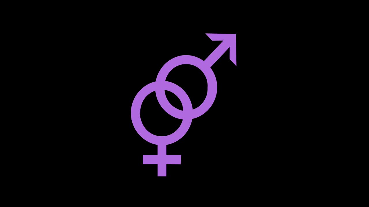 紫色的男性和女性标志被隔离在黑色背景上视频下载