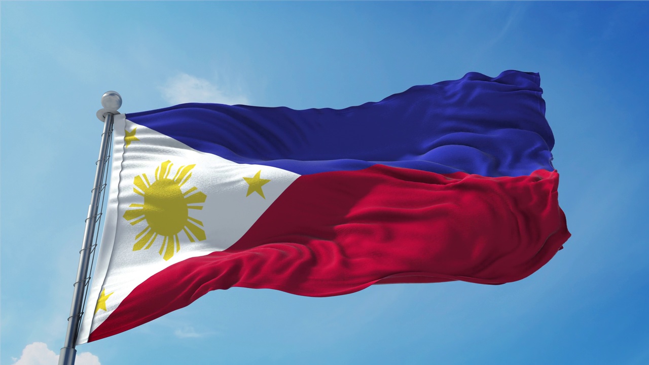 菲律宾国旗循环。现实的4 k。30帧的菲律宾国旗。菲律宾国旗在风中飘扬。无缝环与高度细致的织物质地。视频下载