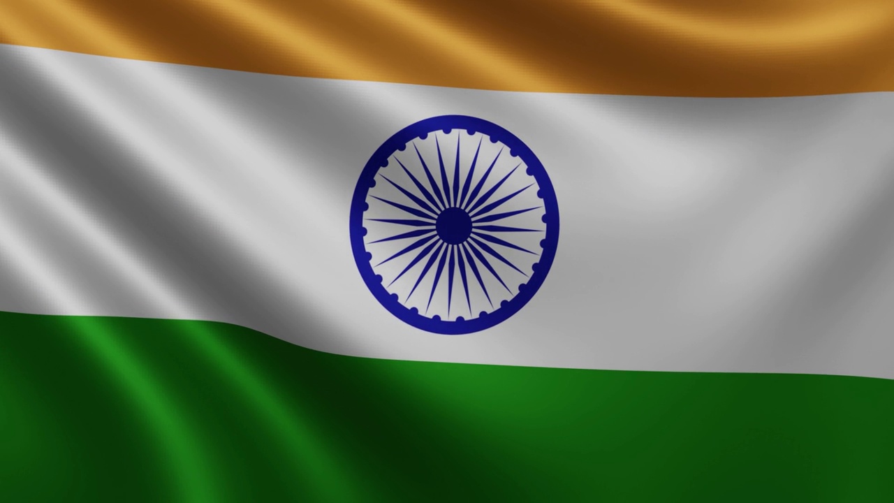风中飘扬的印度国旗，3d的印度国旗，4k分辨率的印度国旗，3d的印度国旗视频下载