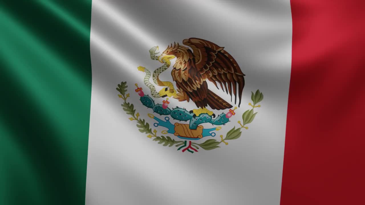 墨西哥国旗在风中飘扬特写，墨西哥国旗在3d中飘扬，4k分辨率视频下载