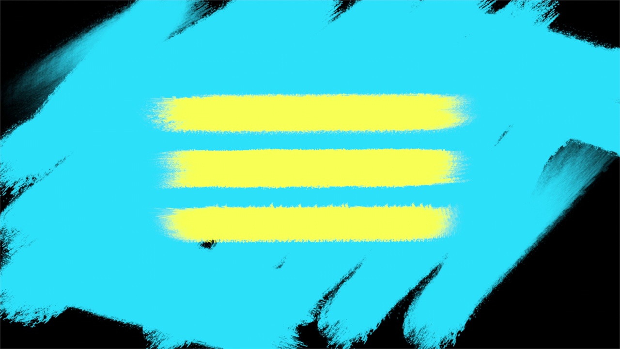 溅蓝色和黄色条纹油漆刷在黑色渐变视频素材