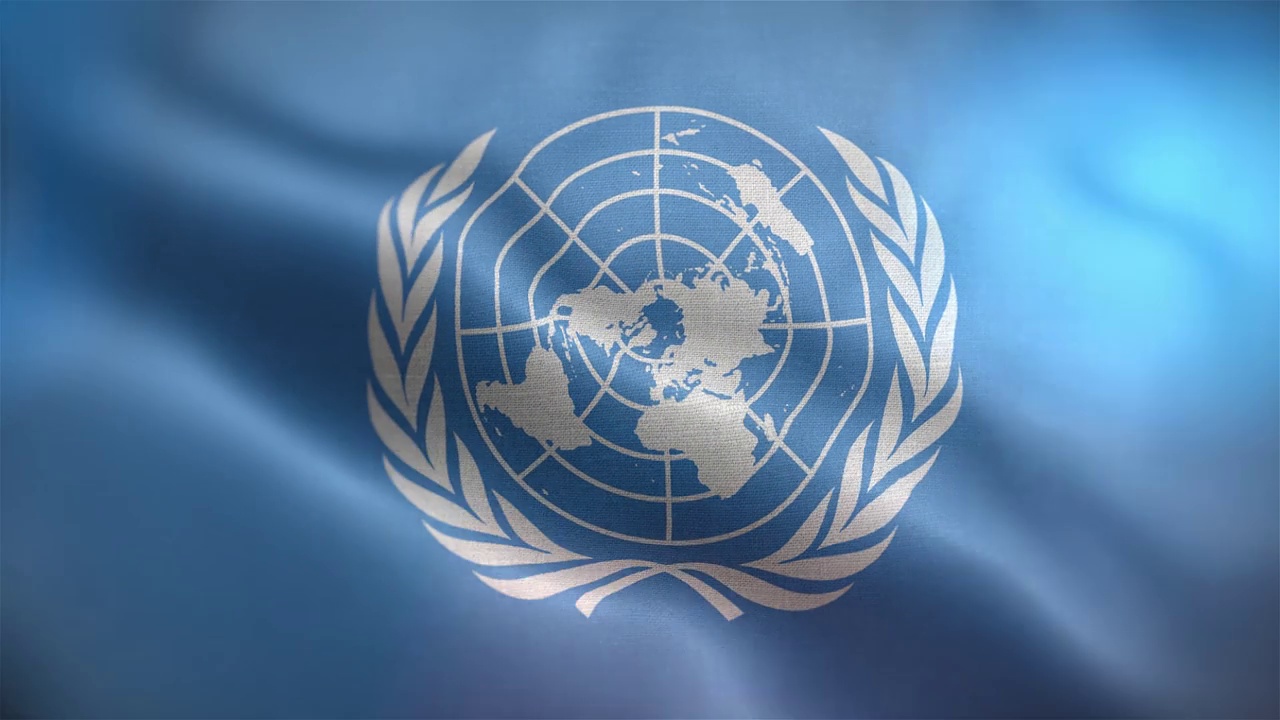 彩灯下飘扬的联合国旗帜视频下载