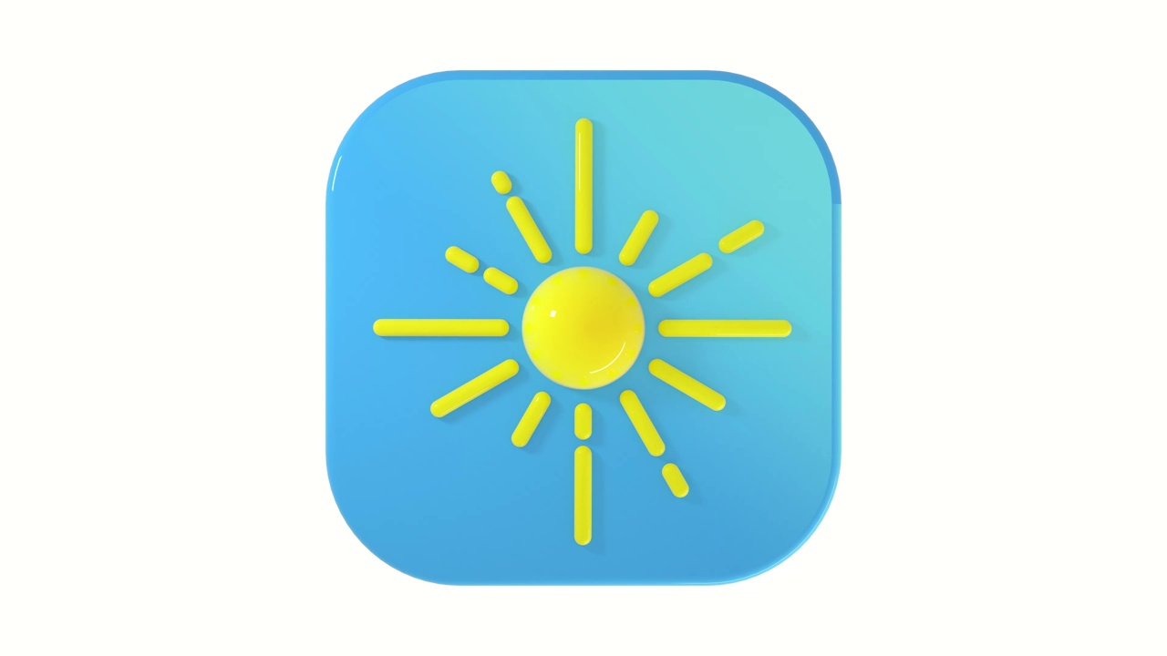 3D太阳图标在白色背景上的蓝色按钮与平滑的4K动画周期。三维演示视频下载