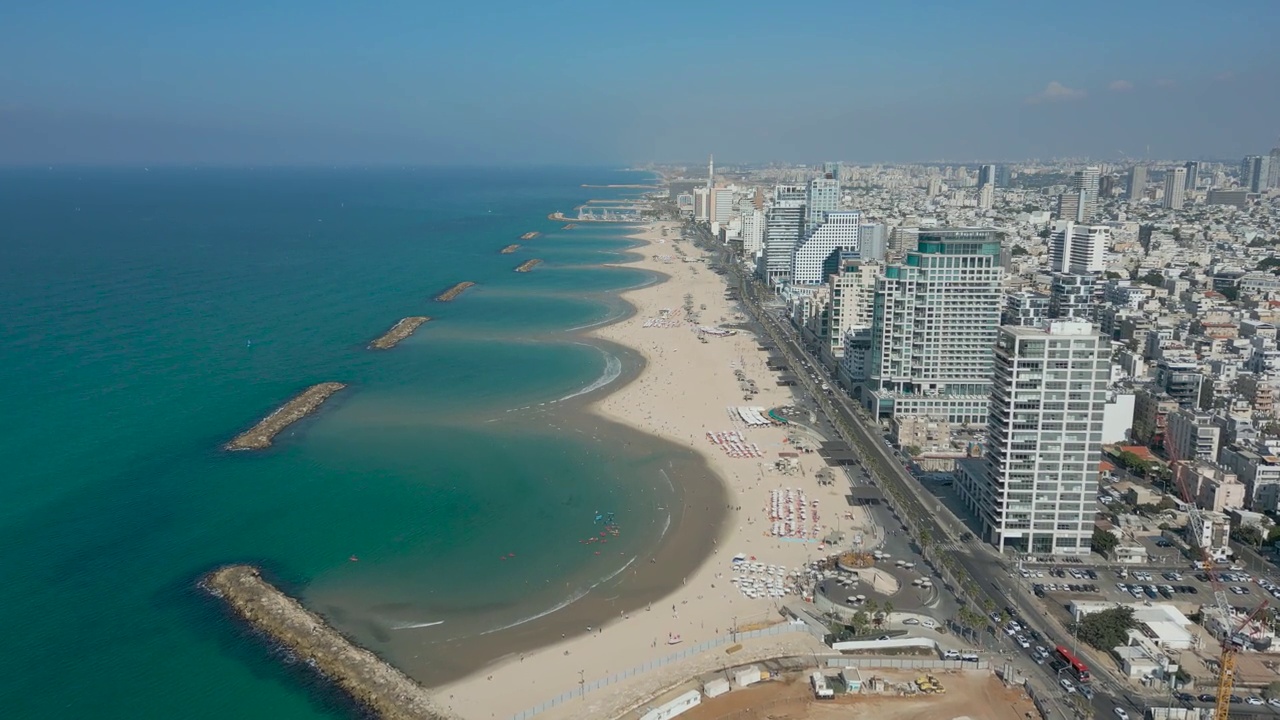 以色列特拉维夫海岸线航拍视频素材