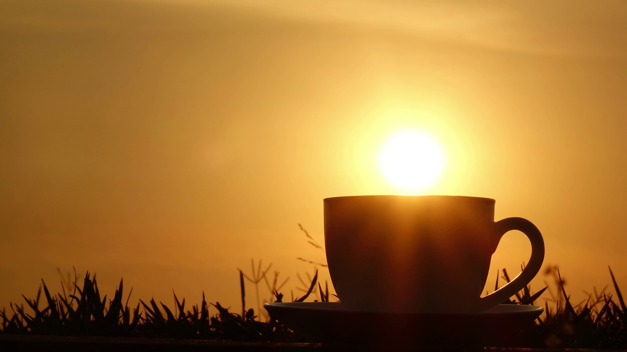 早晨阳光照在咖啡杯上。一天的开始。新的商业理念。视频下载