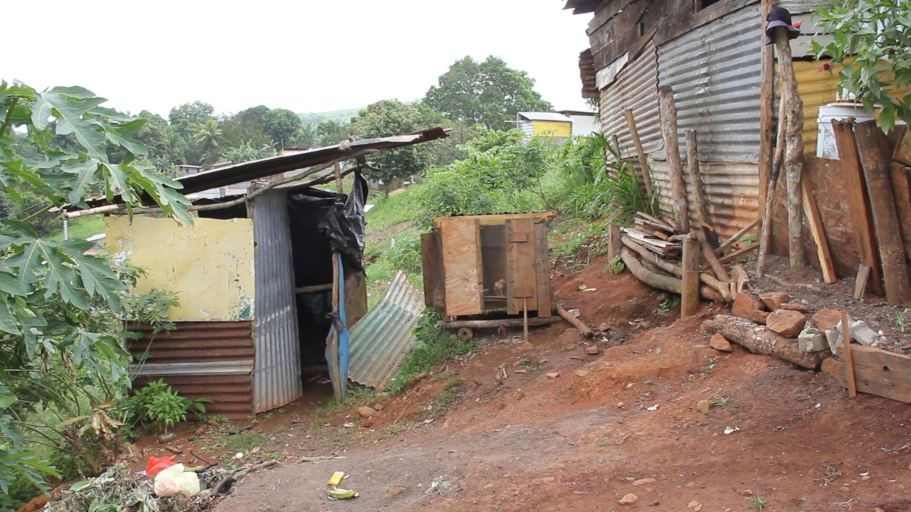 巴拿马一个村庄的几间破金属小屋视频下载