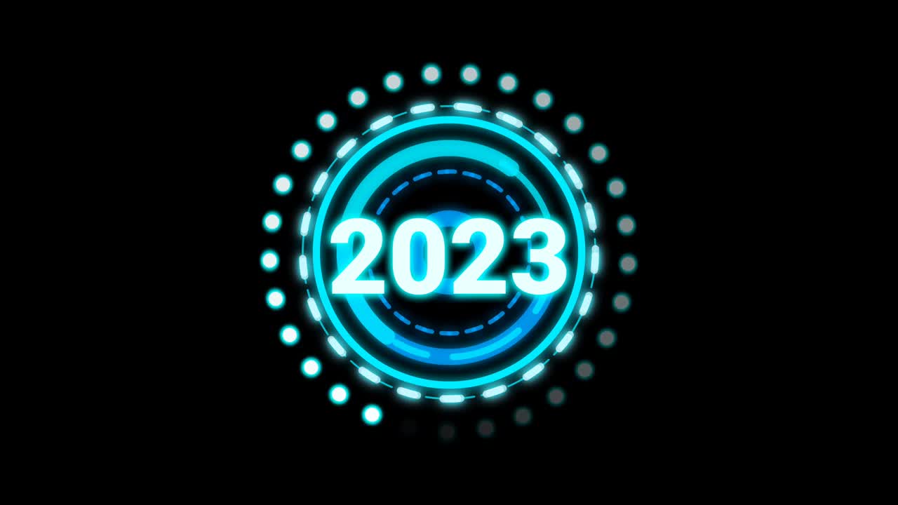 2023年新年在移动的数字圈孤立的黑色背景。视频下载