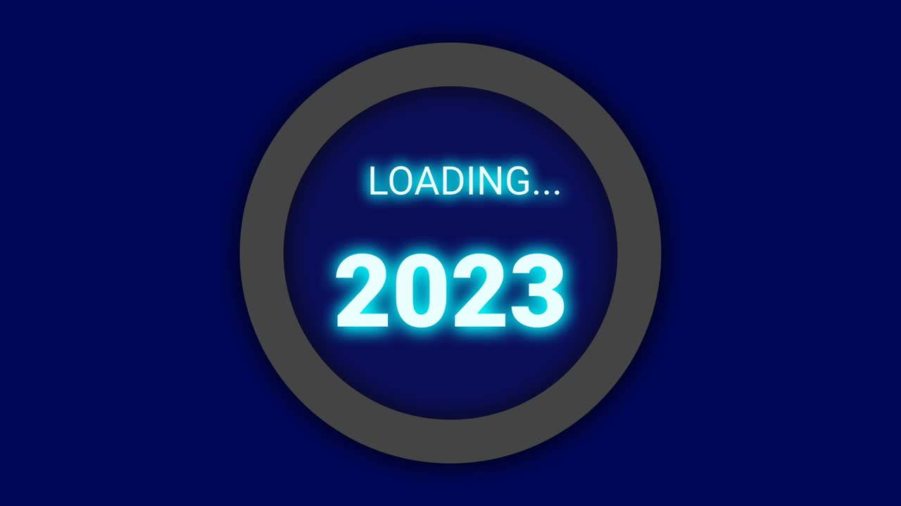 2023蓝色装载零至百分之百进度与明亮的霓虹灯颜色。视频下载