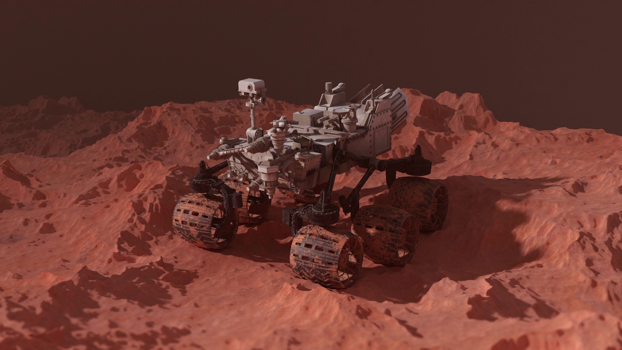 火星漫游者在行星的石头角表面移动视频素材